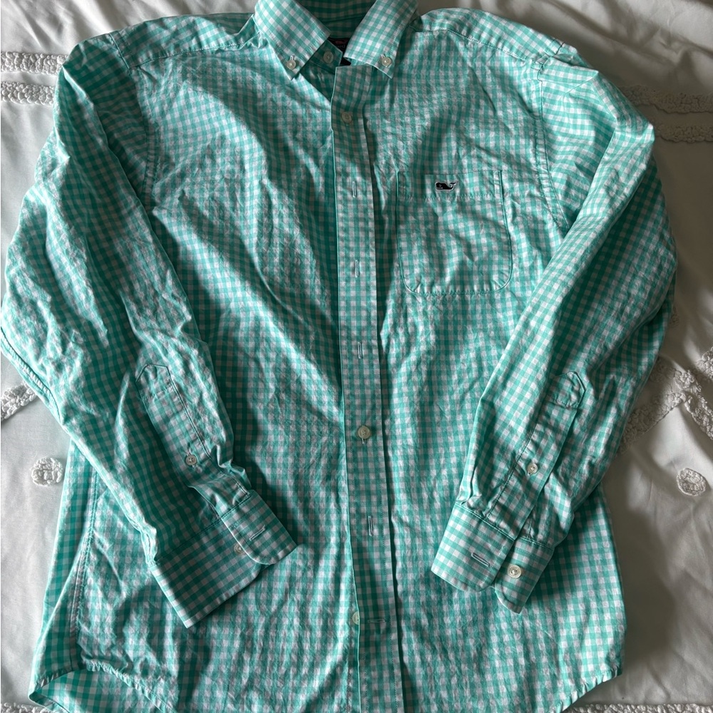 Vineyard Vines Green Dress Shirt with Checkered Pattern